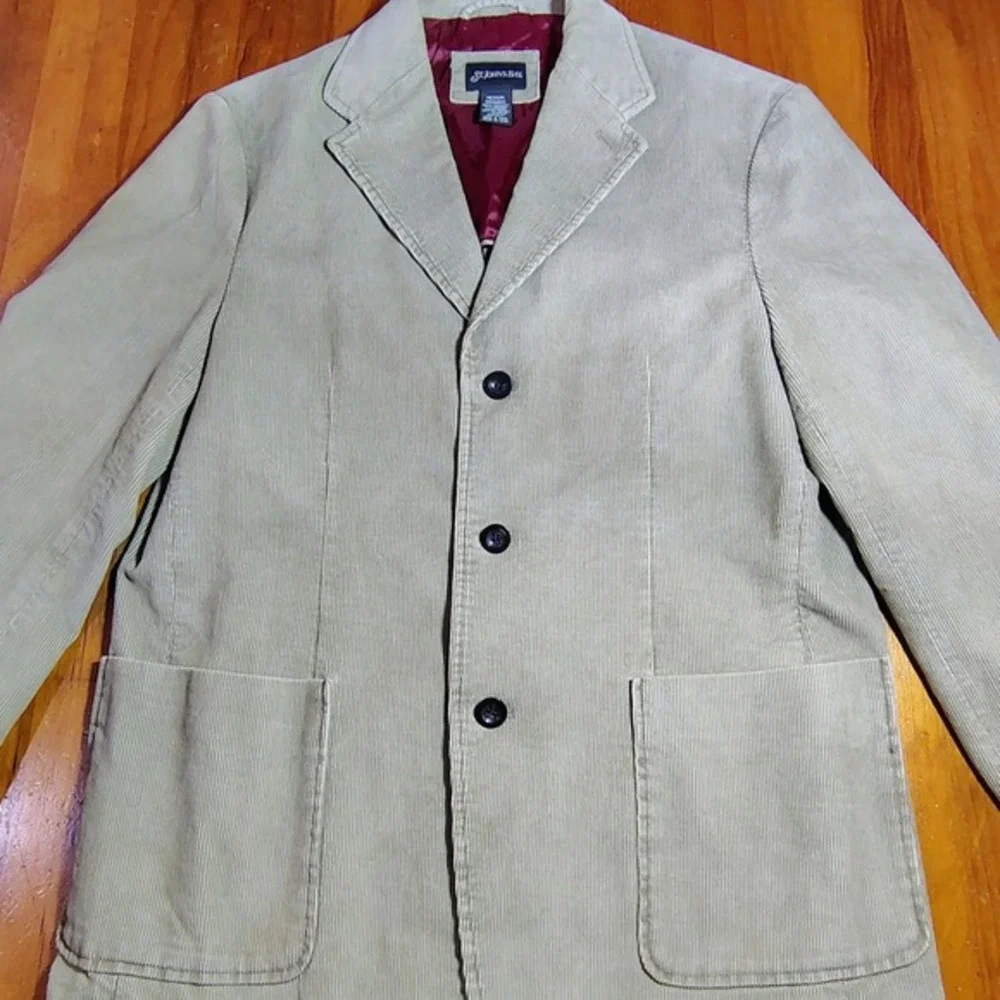 St Johns‎ Bay Mens M Corduroy Blazer Tan Cotton Dark Academia Preppy Sport Coat